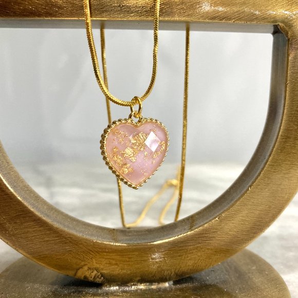 Sterling Silver Flecked Heart Pendant Gold Necklace - Picture 2 of 11